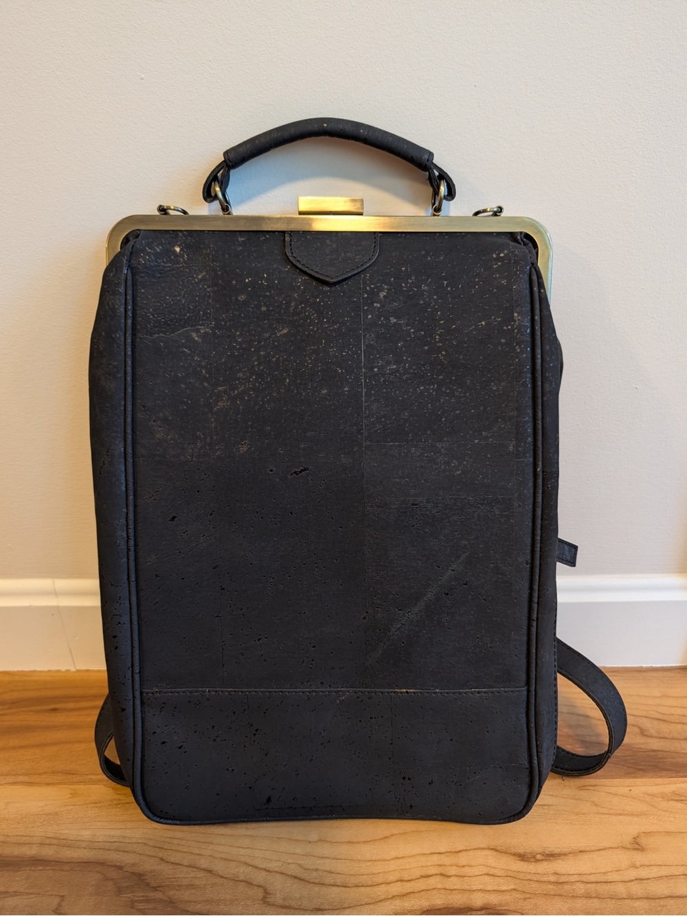 Laflore Paris Bobobark Black Cork Convertible Backpack Laptop Bag Vegan